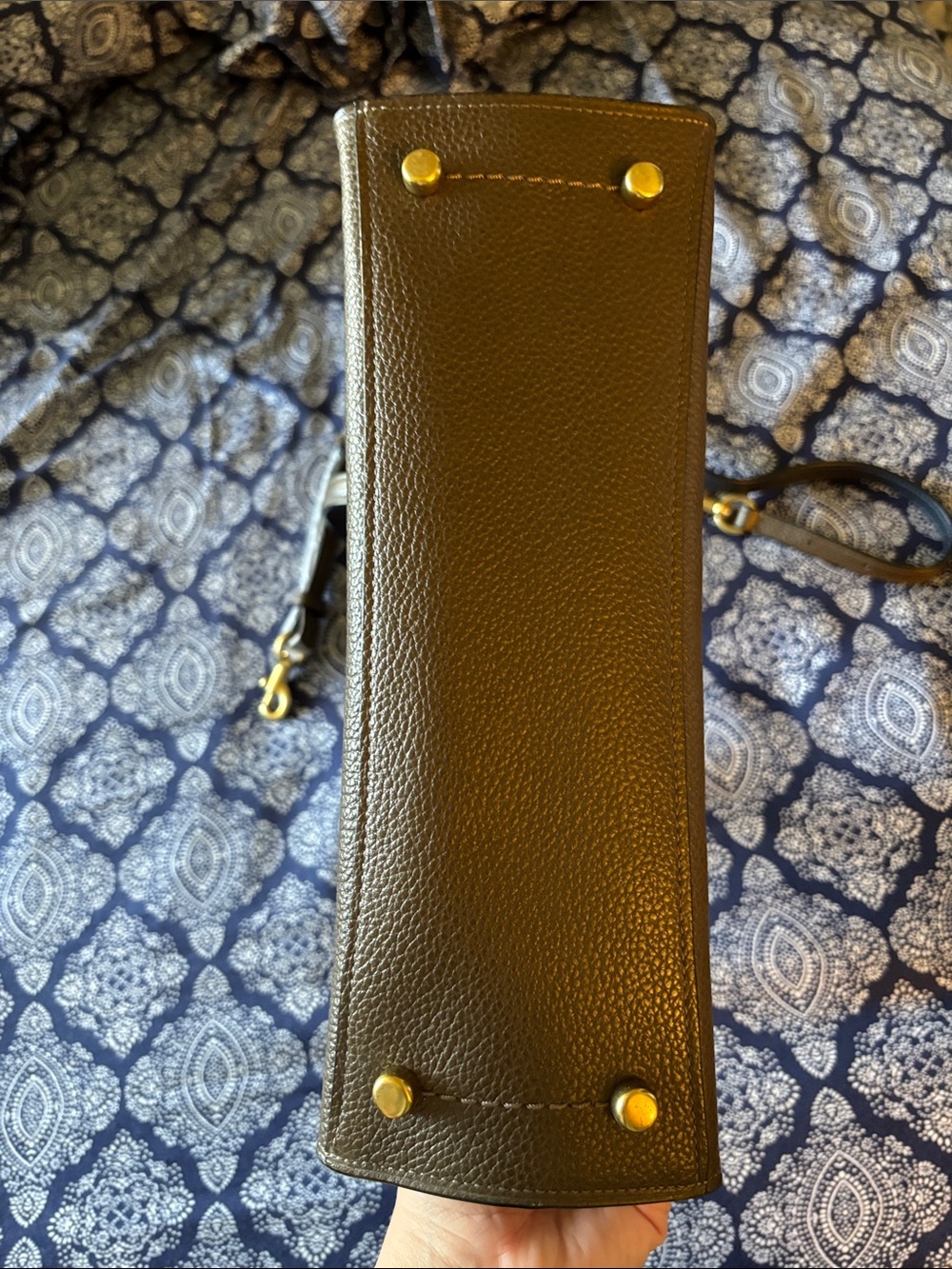 Coach Dark Brown Pebbled Leather Tote with Gold Hardware and Grommet Accents - Picture 3 of 4